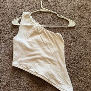 Garage Asymmetrical White Bodysuit Top